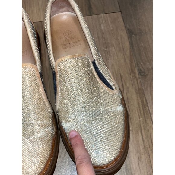 Brunello Cucinelli Metallic Gold Slip On Loafers Womens shoes 37.5 - Picture 3 of 10